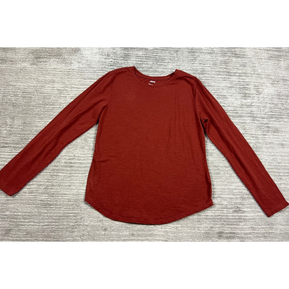 Sonoma‎ Tee Womens Medium Red The Everyday Tee Long Sleeve Slub Curved Hem Crew